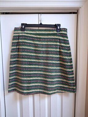 TRAFFIC PEOPLE Green Retro Pattern Stripe Brushed A-line Mini Skirt sz XL